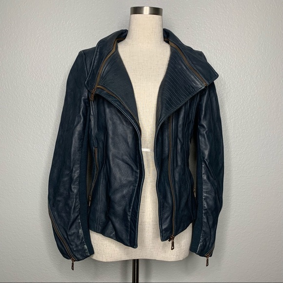 Sam Edelman Dark Teal Leather Moto Jacket Medium - Picture 9 of 9